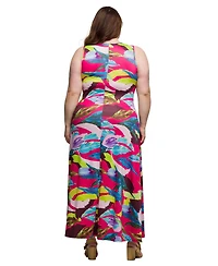 24seven Comfort Apparel Plus Scoop Neck A-Line Sleeveless Maxi Dress
