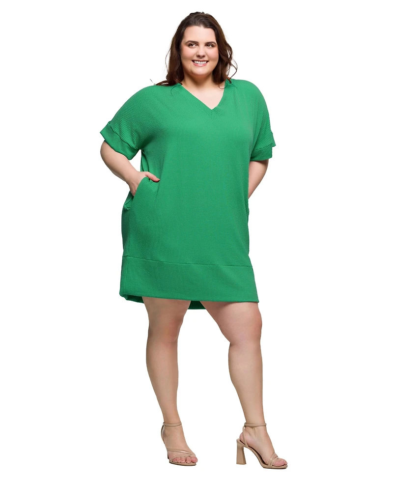 24seven Comfort Apparel Plus V-Neck Loose Fit Short Sleeve Pocket T Shirt Dress