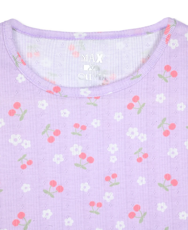 Max & Olivia Big Girls Pointelle Cherry-Print Shorts Pajama Set