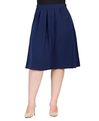 24seven Comfort Apparel Plus Elastic Waist Pleated Knee Length Pocket Skirt