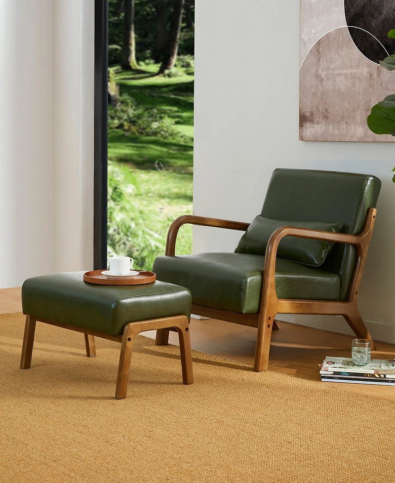 Glitzhome 2-Pc. Leatherette Mid-century Modern Hunter Accent Stool and Chair