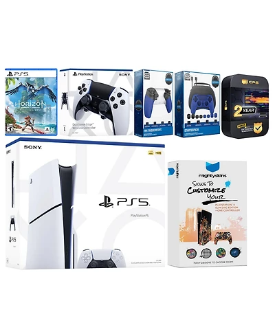 Sony Playstation 5 Slim Disc with Horizon Forbidden West, Extra Edge Controller, Gamer Kit, Trigger Kit and MightySkins Decal Voucher + 2 Year Cps Ext