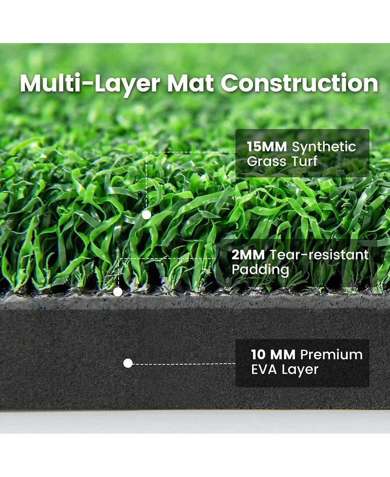 27mm Artificial Turf Golf Practice Mat with 2 Rubber Tees and 2 Alignment Sticks, Portable Indoor/Outdoor
