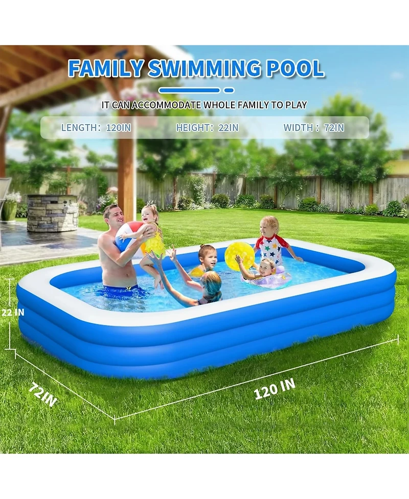 Inflatable Swimming Pool Kids Adults Blow up Pool Family Backyard 120" x 72" x 22" Blue