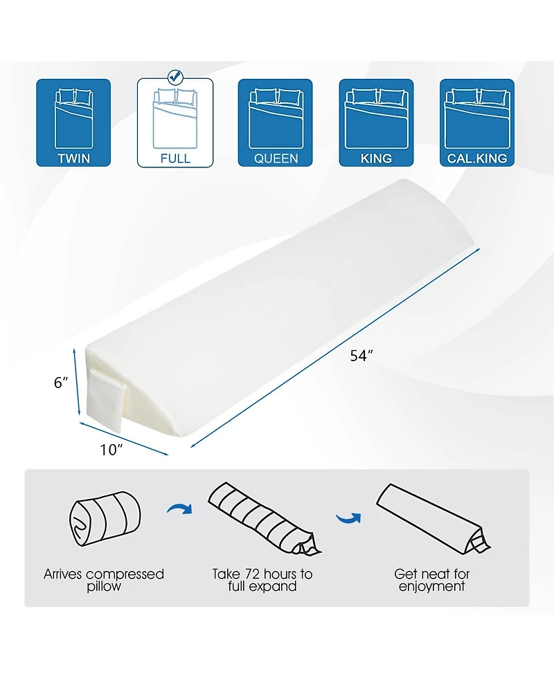 Full Size Bed Wedge Pillow Gap Filler with Side Pocket Bed-Full Size