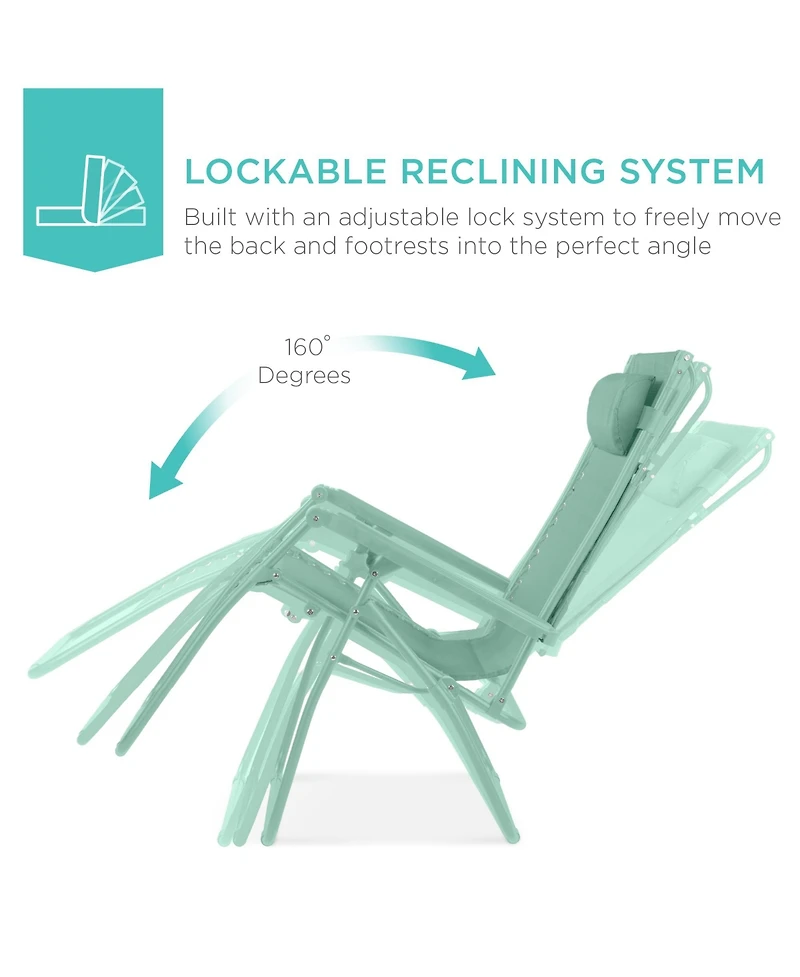 Best Choice Products Folding Zero Gravity Recliner Patio Lounge Chair w/ Canopy Shade, Headrest