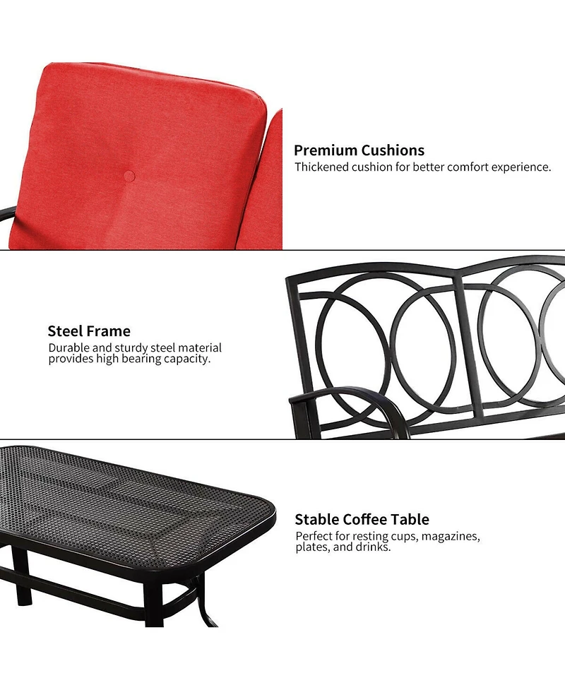 Gymax 2PCS Patio Loveseat & Table Set Cushioned Outdoor Furniture Set Yard Garden