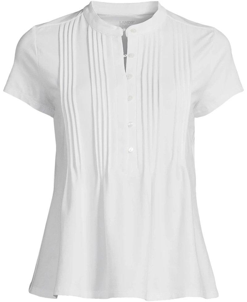 Lands' End Plus Lightweight Jersey Button Pintuck Top