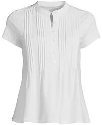 Lands' End Plus Lightweight Jersey Button Pintuck Top