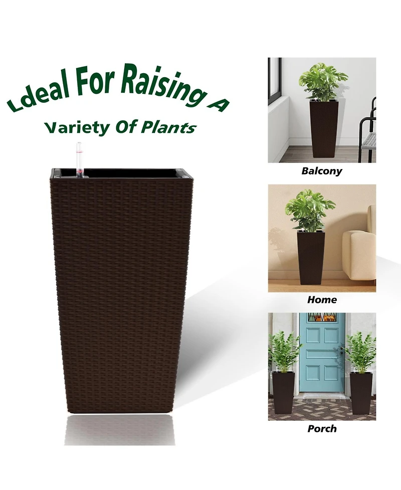 Streamdale Modern Faux Rattan Square Planter with Irrigation System (2-Pack, 22.6 inch, Brown)
