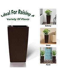 Streamdale Modern Faux Rattan Square Planter with Irrigation System (2-Pack, 22.6 inch, Brown)