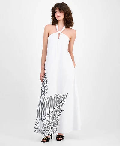 I.n.c. International Concepts Women's Palm Embellished Halter Maxi Dress, Macy's Exclusive