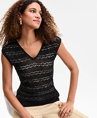 I.n.c. International Concepts Women's Pointelle Double V-Neck Top, Exclusively at Macy's
