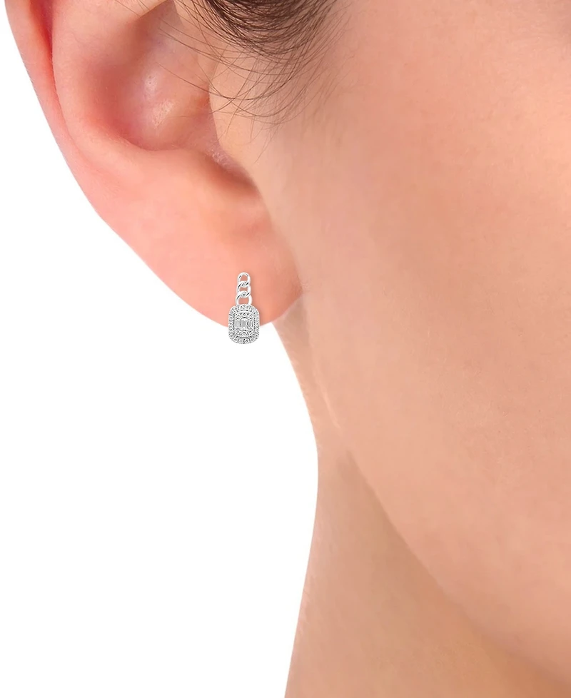 Diamond Round & Baguette Halo Cluster Drop Earrings (1/3 ct. t.w.) in 14k White Gold