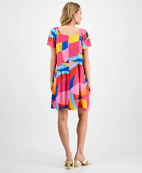 Robbie Bee Women's Mod Print Flutter-Sleeve Shift Dress