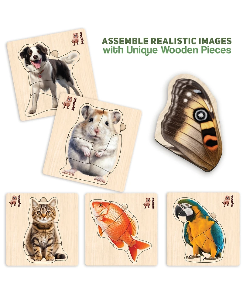 Quokka 6XSET Realistic Wooden Montessori Puzzles for Toddlers Ages 1-3
