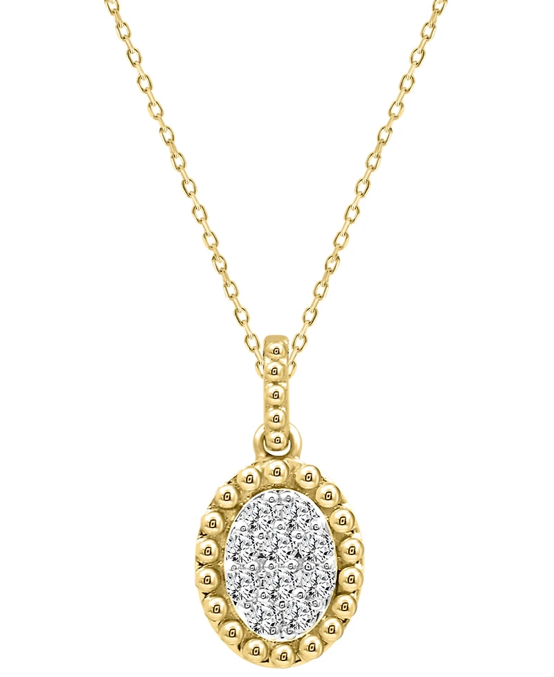 Diamond Oval Cluster Bead Frame Pendant Necklace (1/10 ct. t.w.) in 14k Gold, 16" + 2" extender