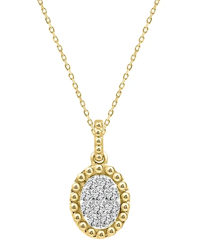 Diamond Oval Cluster Bead Frame Pendant Necklace (1/10 ct. t.w.) in 14k Gold, 16" + 2" extender