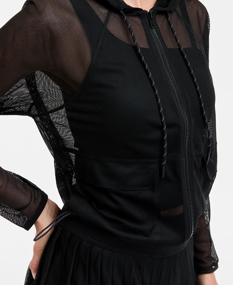 Id Ideology Women's Mesh Relaxed Full-Zip Hoodie, Exclusively at Macy's