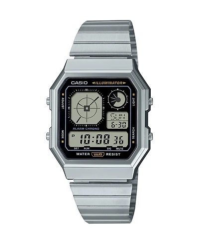Casio Men's Vintage Digital Stainless Steel Bracelet Watch 34mm