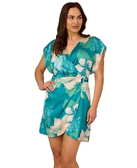 Adrianna Papell Women's Printed Sarong-Skirt Faux-Wrap Dress