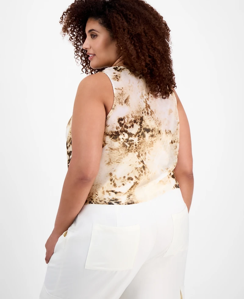 Bar Iii Plus Size Printed Chiffon Cowlneck Sleeveless Top, Exclusively at Macy's