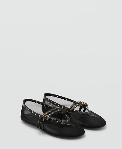 Mango Women's Strap and Buckle Detail Mesh Ballet Flats