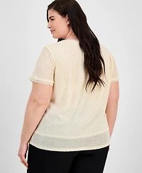 Anne Klein Plus Sequin-Embellished Short-Sleeve Top