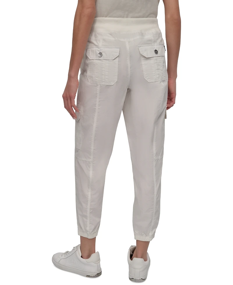 Dkny Sport Women's Cotton Ribbed-Waist Jogger Cargo Pants