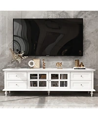 Tv Stand with 2 Glass Doors and 4 Drawers, Media Console , Entertainment Center