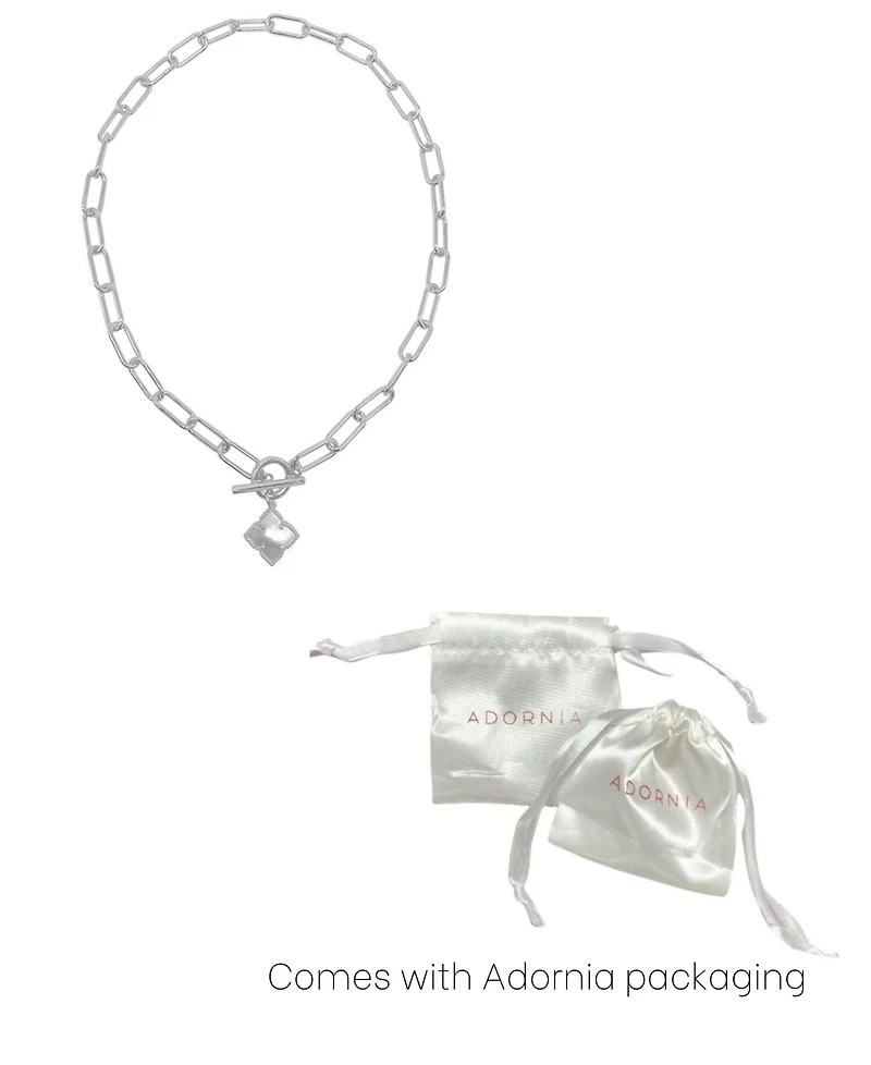 Adornia Silver White Mother of Pearl Flower Paper Clip Chain Toggle Necklace