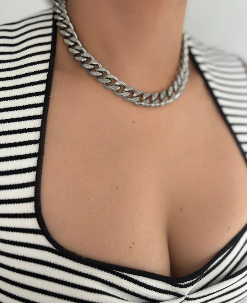 Adornia Tarnish Resistant Silver Wide Curb Chain Necklace