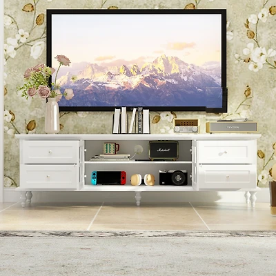 Tv Stand with 2 Glass Doors and 4 Drawers, Media Console , Entertainment Center