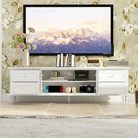 Tv Stand with 2 Glass Doors and 4 Drawers, Media Console , Entertainment Center