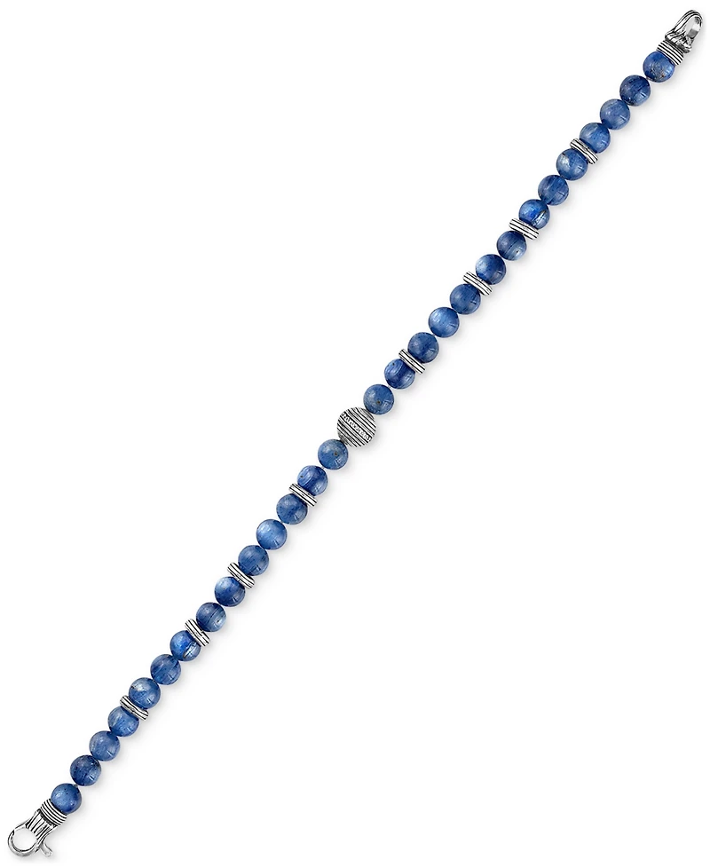 Esquire Men's Jewelry Kyanite & Diamond (1/10 ct. t.w.) Bead Bracelet in Sterling Silver, Exclusively at Macy's