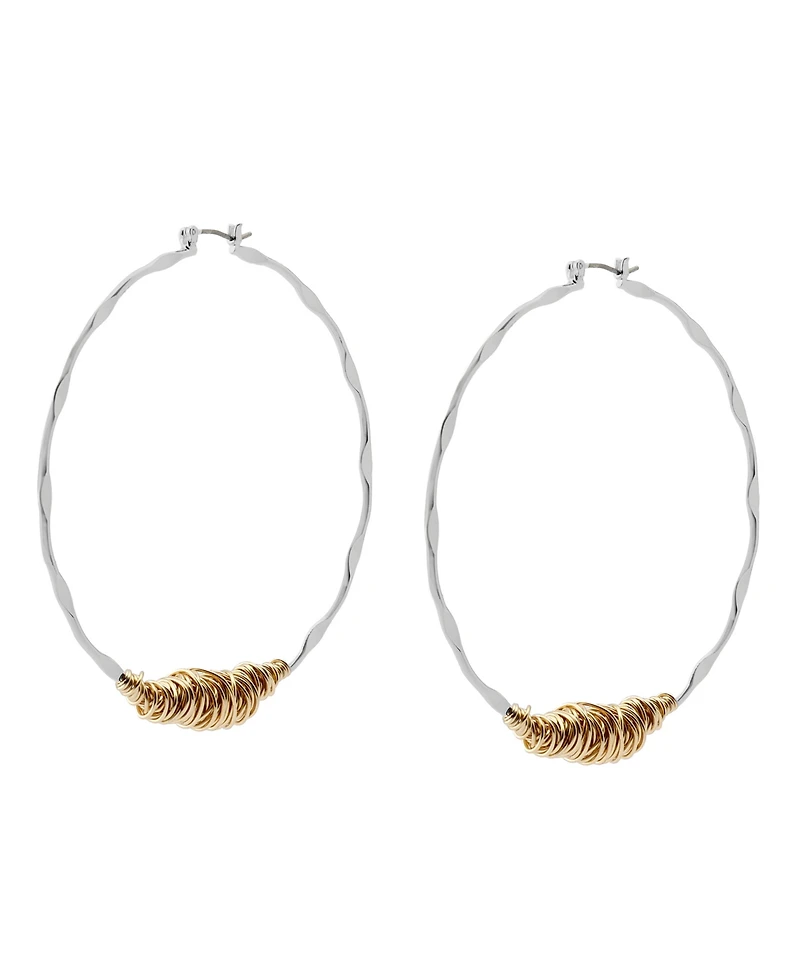 Robert Lee Morris Soho Two Tone Large Wire Wrapped Sculpted Hoop Earrings