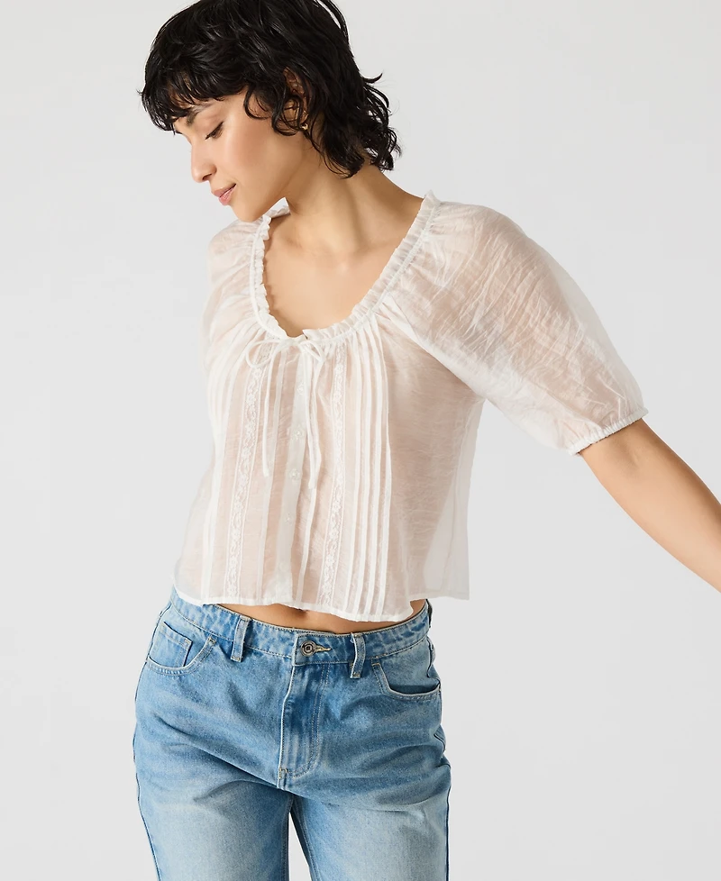 Steve Madden Women's Lana Sheer Puff-Sleeve Top
