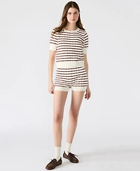 Steve Madden Women's Norris Striped Pointelle Short-Sleeve Sweater