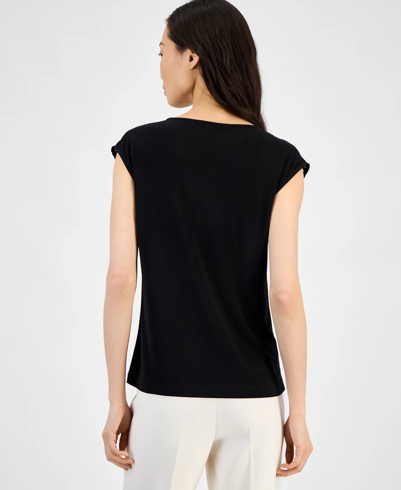 Anne Klein Women's Lace-Inset Extended-Shoulder V-Neck Top