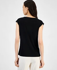 Anne Klein Women's Lace-Inset Extended-Shoulder V-Neck Top