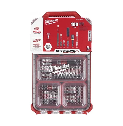 Milwaukee Shockwave Impact Screw Driver Bit Set with Packout Case - 100 Piece - 48-32-4082