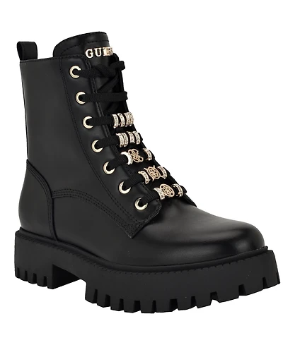 Guess Women's Fionaa Charms Lace-Up Lug Sole Combat Boots