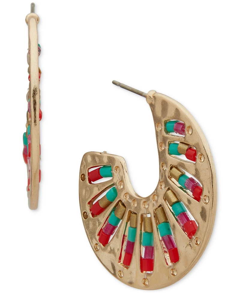 lonna & lilly Gold-Tone Multicolor Beaded Medium C Hoop Earrings, 1.25"