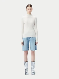 Gobi Cashmere Women's High-neck Ribbed Cotton Silk Cashmere Blend Sweater