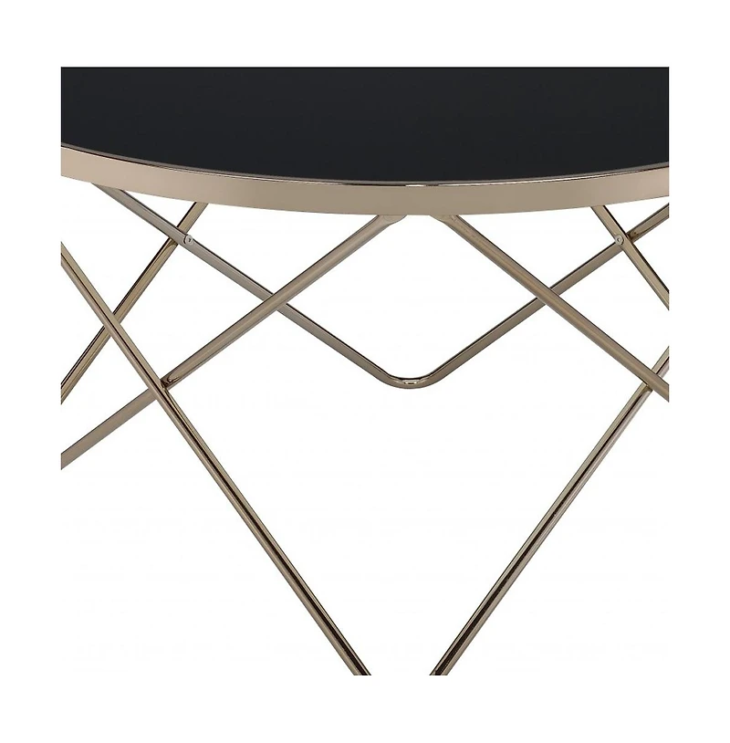 Stylish Champagne Coffee Table with Frosted Glass Top and Metal Base