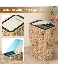 Streamdale Boho Trash Can with Lid - Rattan Wastebasket, 2.6-Gallon Woven Hamper