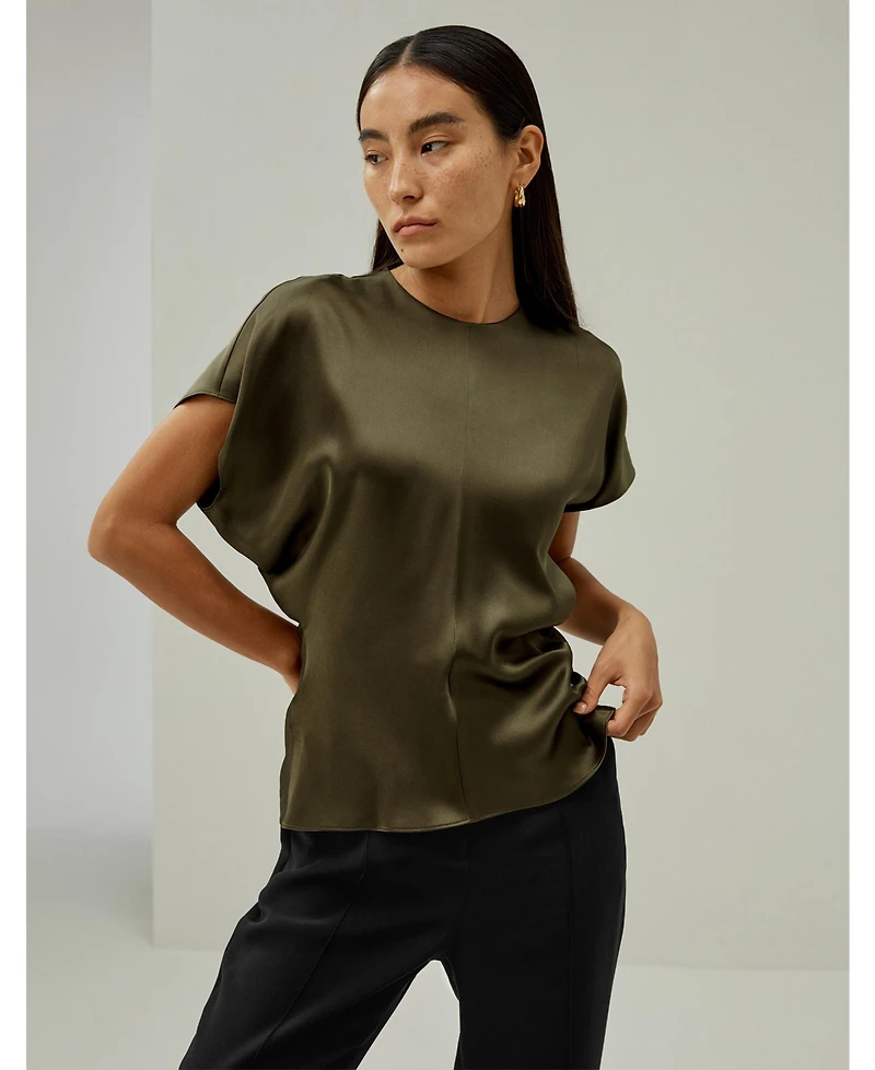 Women's Short Batwing Sleeve Silk Contour Top