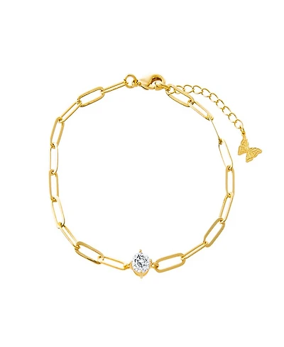 By Adina Eden Cubic Zirconia Solitaire Four Prong Paperclip Bracelet