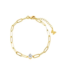 By Adina Eden Cubic Zirconia Solitaire Four Prong Paperclip Bracelet