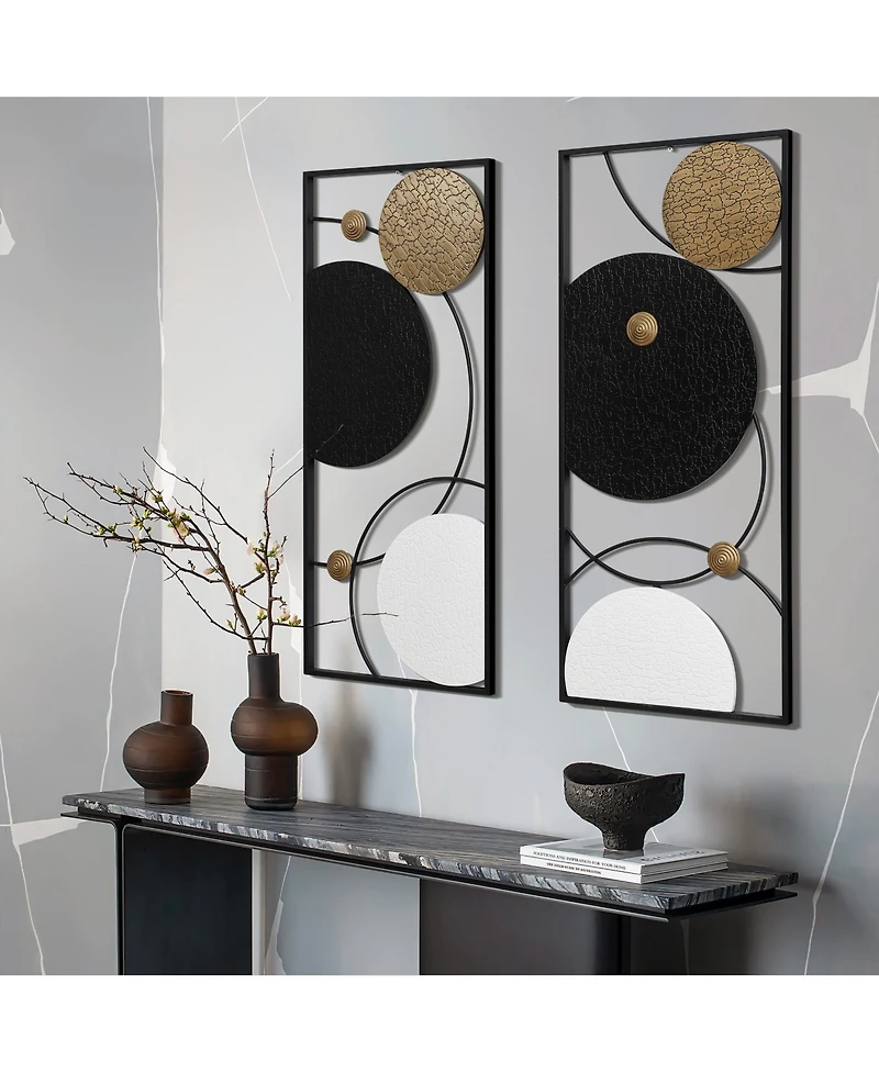 LuxenHome 2-Piece Black, White, and Gold Modern Abstract Wall Decor Set